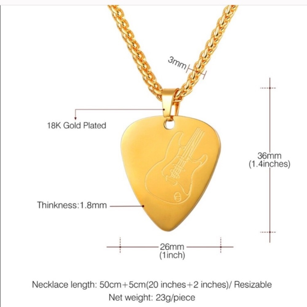 Stainless Steel or 18k Gold Plated Guitar Necklace - Picture 4 of 6